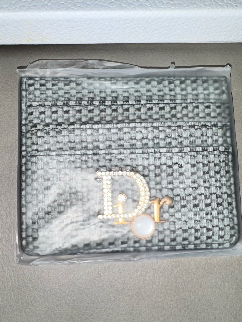 Monogrammed Black and Gray Woven Card Holder